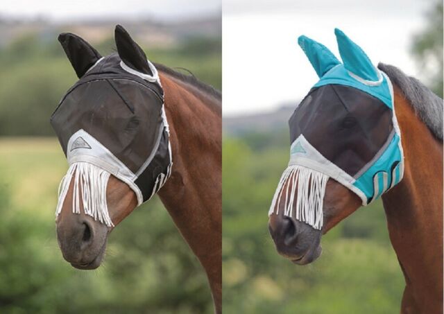 Shires fly mask - Extra Full /Teal - Ears and muzzle fringe